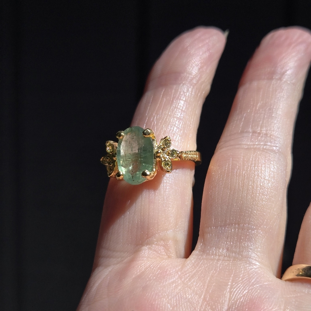Kyanite 5k oval & Peridot 24k gold ring sz8 - Picture 5 of 11